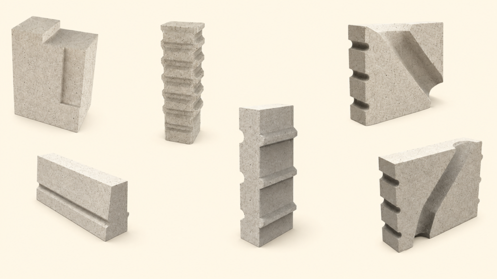 Special-shaped refractory bricks for direct reduction shaft kilns and pelletizing furnaces