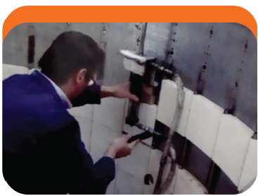 Installation of ceramic refractory bricks inside a gas turbine combustion chamber