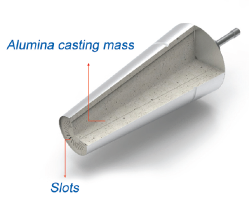 Cross-section of a slot-type alumina-spinel purging plug